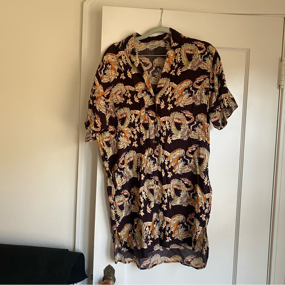 Urban Outfitters "Dean" Dragon & Tiger Printed Shirt Dress
